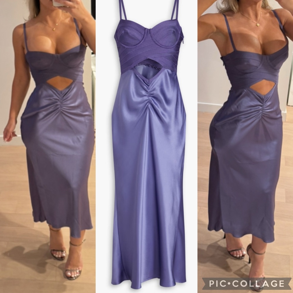 HERVÉ LÉGER X LAW ROACH Bandage-paneled draped satin midi dress - 4/Small